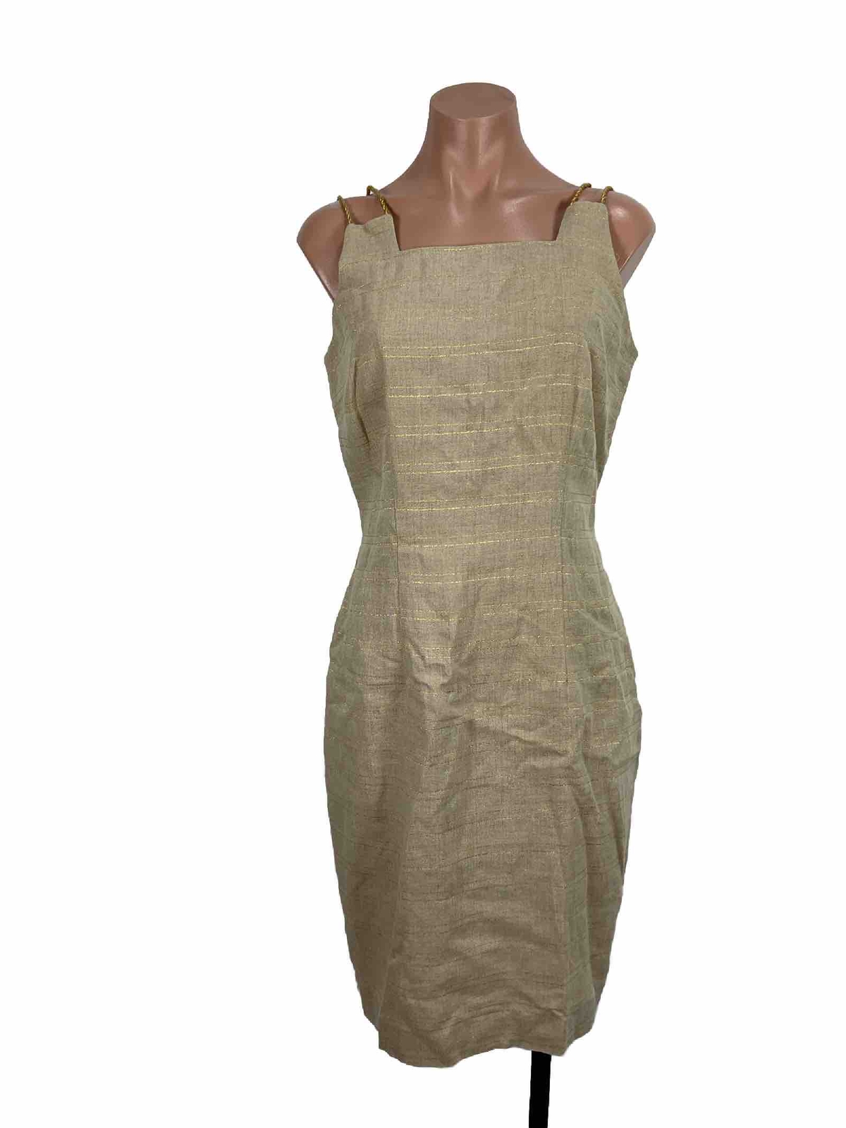 Vintage Althuser Sleeveless Sheath Dress Suit sz 8 Gold Beige Jacket