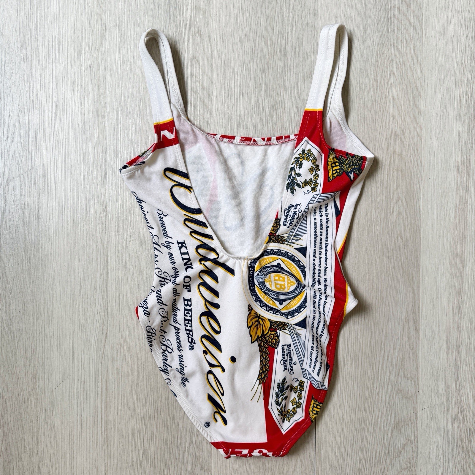 VTG Budweiser Beer Swimsuit Womens 9 One Piece 90s Anheuser Busch Retro Festival