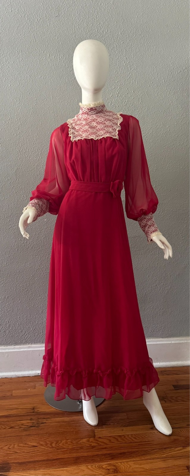 Vintage 70s Chiffon Prairie Cottage Core Party Victorian Maxi Dress M