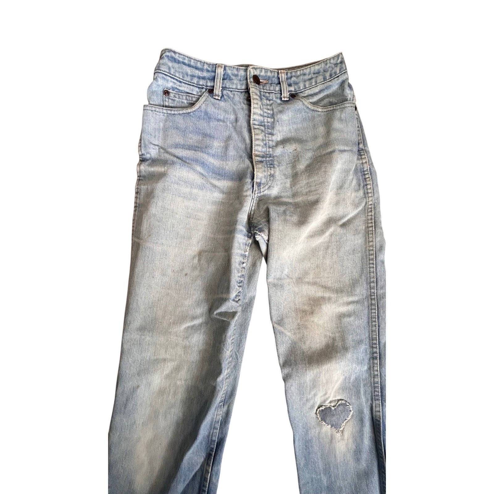 Vintage Distressed High Waist Jeans Calvin Klein Heart Patch Straight Leg 27×31