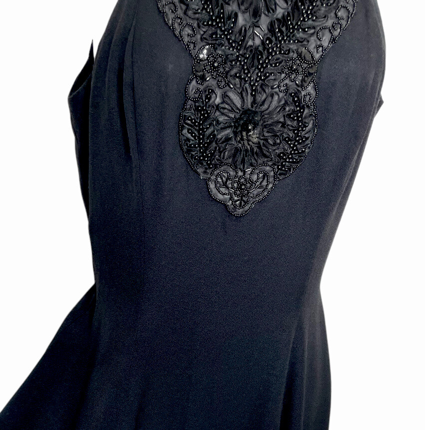 Jessica McClintock Short Halter Dress Gunne Sax Sz 3 Black Chantilly Lace Beads