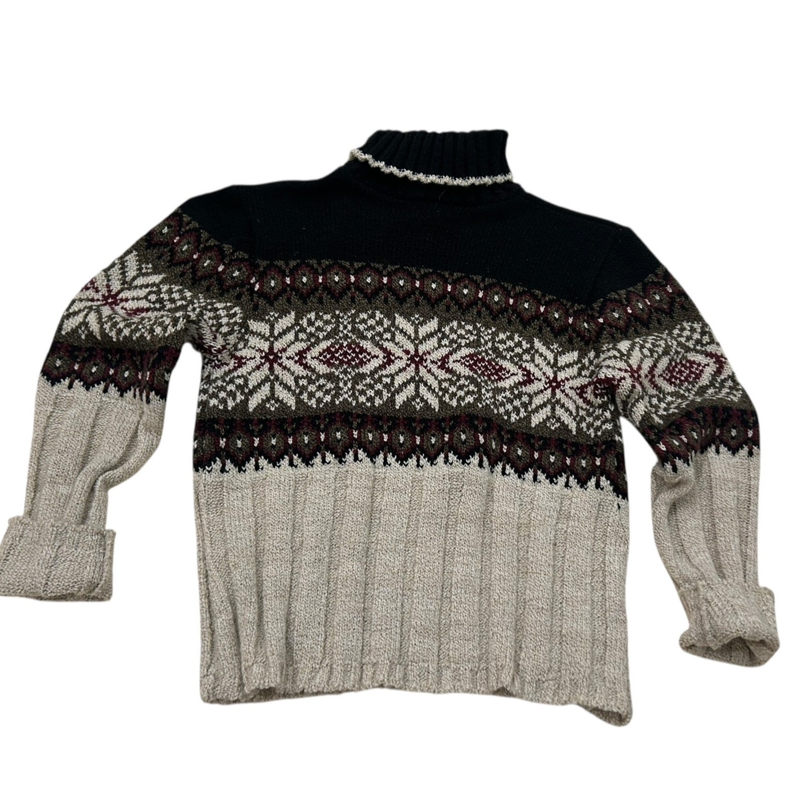 Vintage Fair Isle Knit Turtleneck Sweater Snowflake Nordic Pattern / Small ^