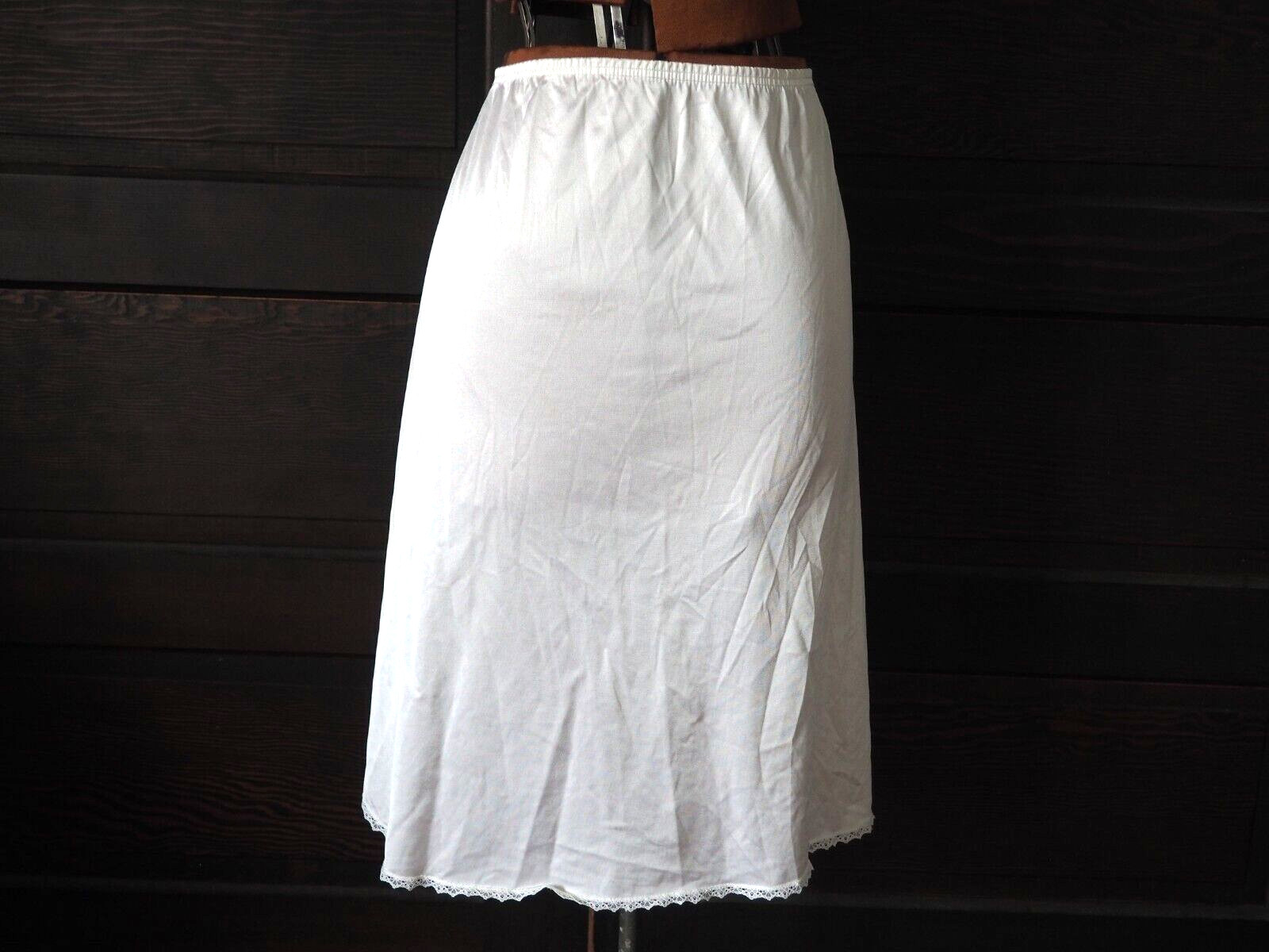 VTG 60s 70s Vanity Fair White Half Slip Lingerie Slit Skirt Elastic Waist Sz S