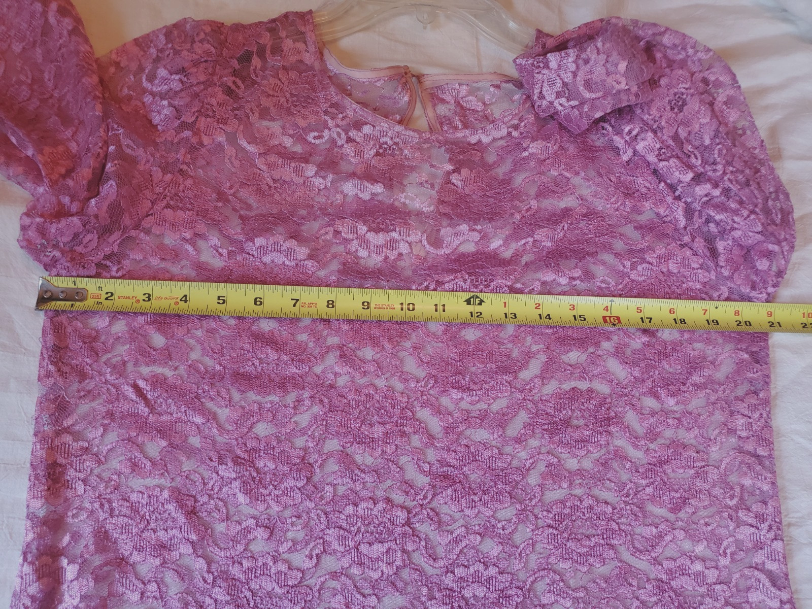 VTG JC Penney 80’s Dress Women’s Pink Lace Overlay Flare Handkerchief Hem MOB