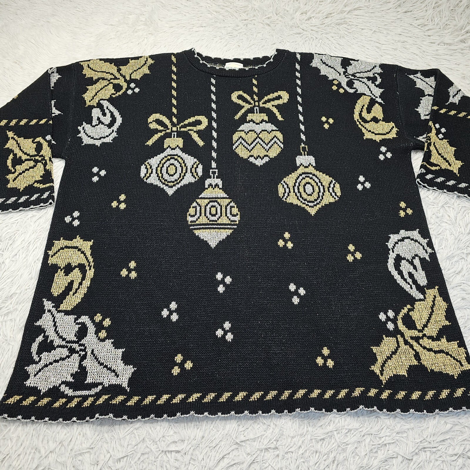 Vintage Holiday Time Women’s Size 22W Black Metallic Ornament Christmas Sweater