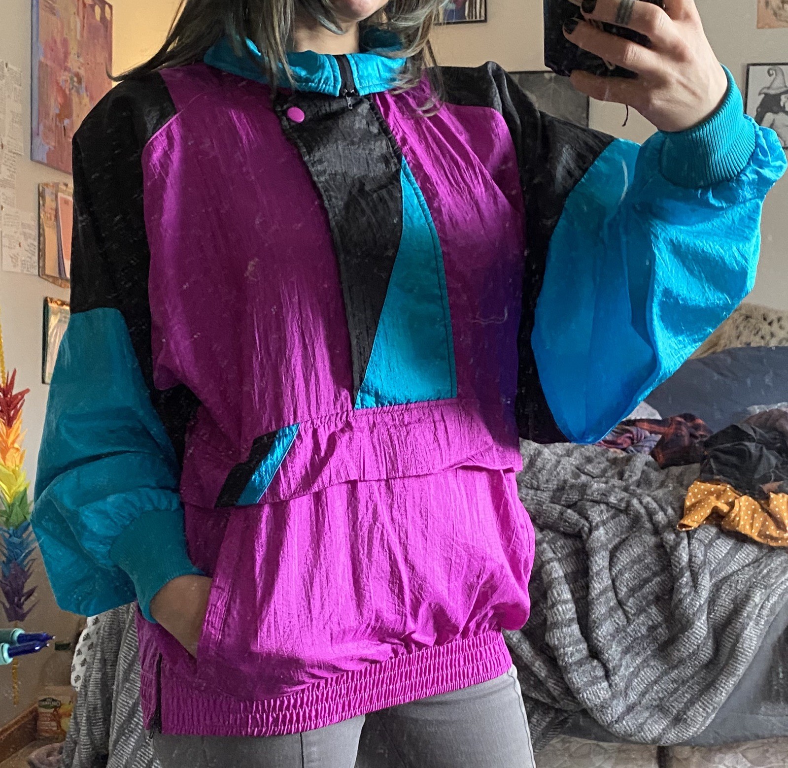 Sunbuster Vintage 80s Blue & Purple Athletic Windbreaker Jacket size M