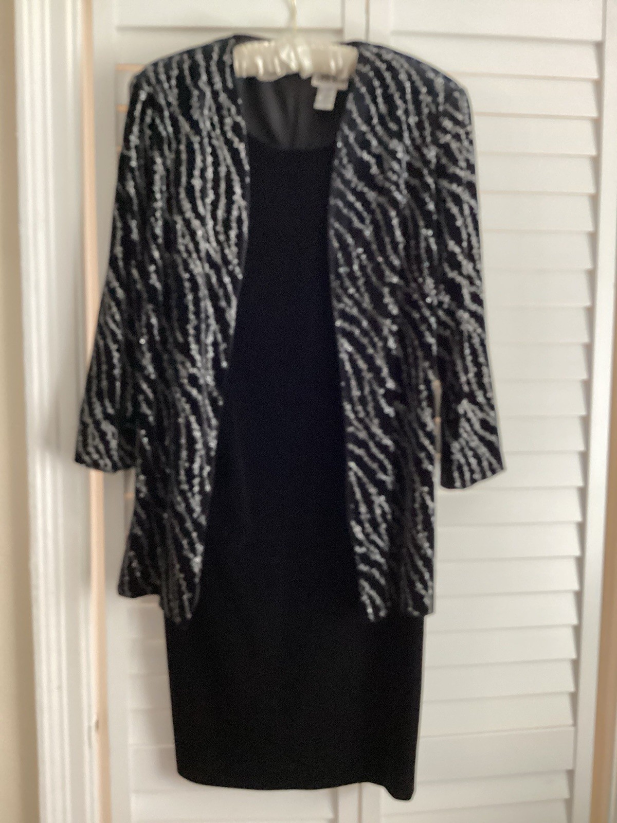 J.B.S. Vintage Black Velvet Dress w Attached Jacket w Silver Accents Size 14