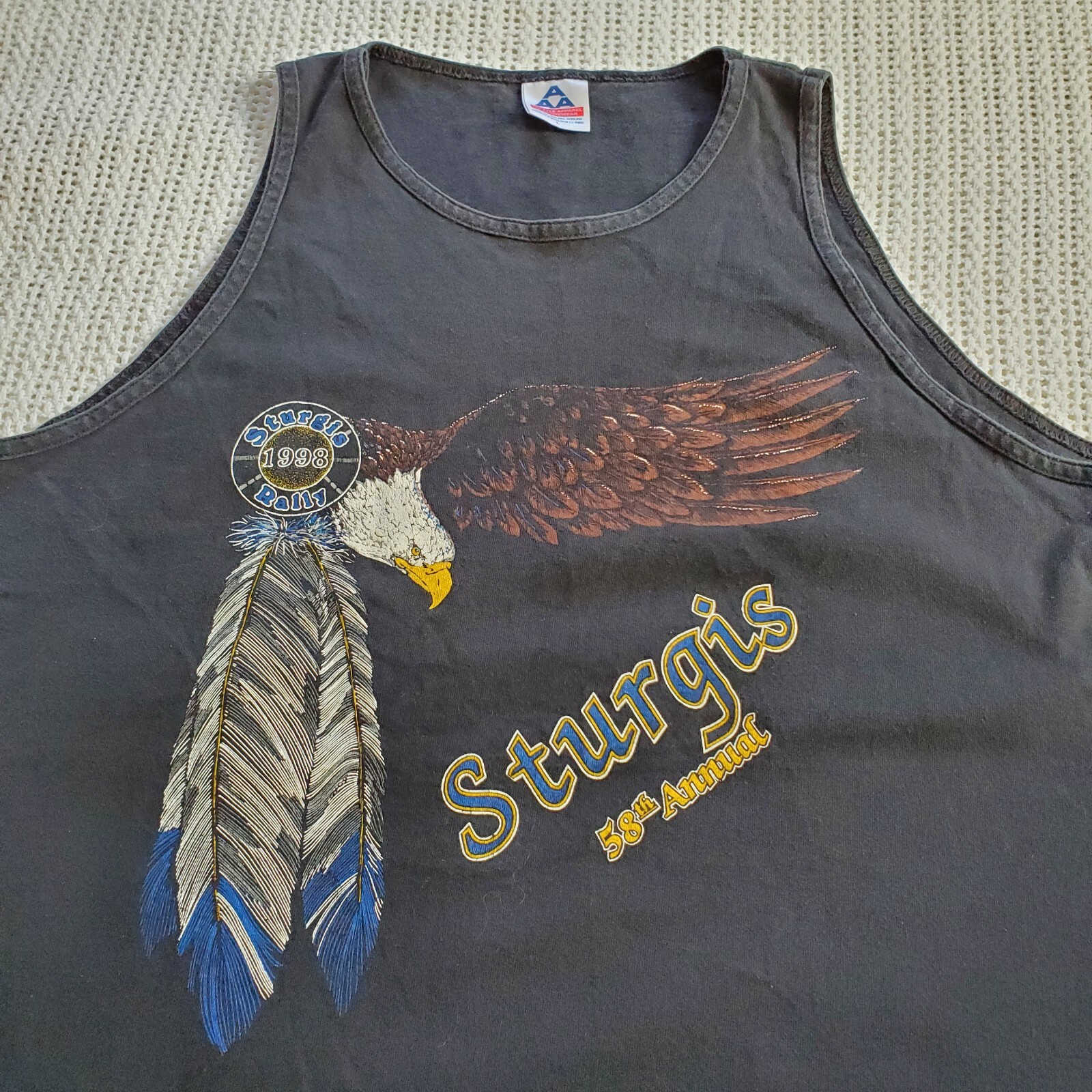 VTG 90s 1998 Sturgis Black Hills Rally Eagle Motorcycle Tank Top Shirt Large
