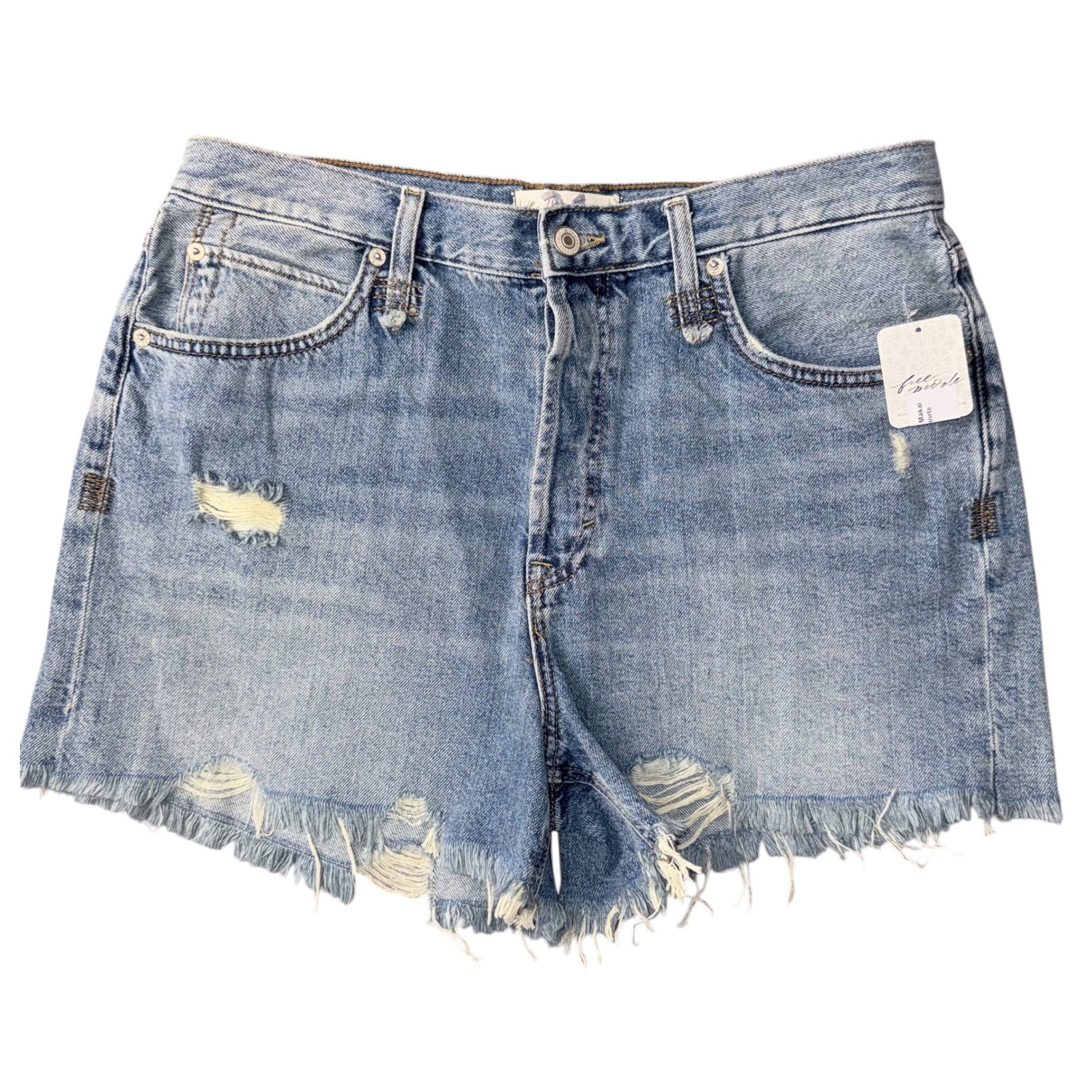 We The Free People Size 31 Blue Distressed Frayed Denim Jean Shorts NWT