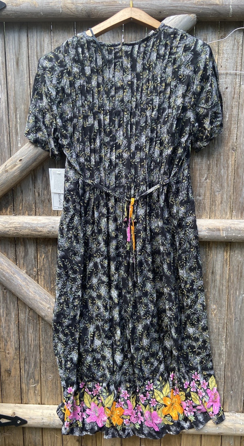 Betsy Lauren Dress 12 Vtg 90s Black & Floral Grunge Romantic Short Sleeve NWT