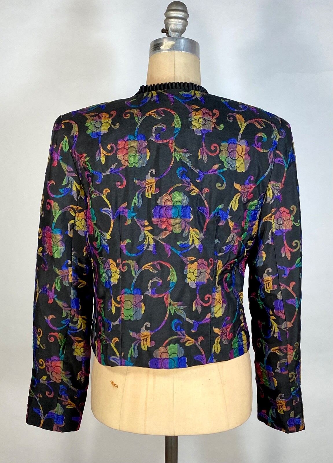 Vintage 1980’s-1990’s rainbow-check-floral print waspy preppy jacket DON CASTER
