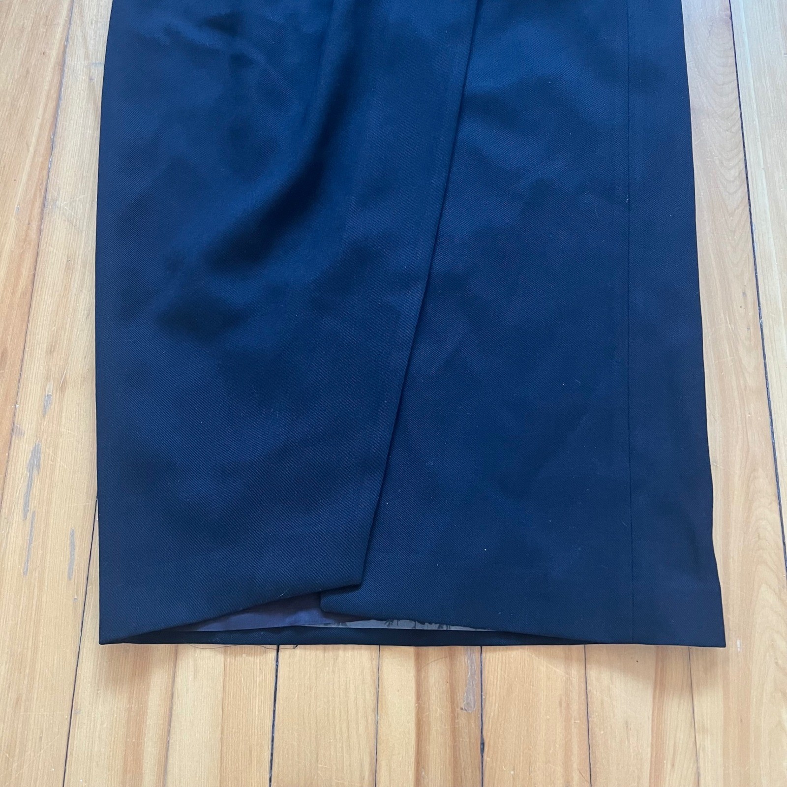 Emporio Armani Vintage Black Wrap Midi Skirt High Waist Wool Made in Italy Sz 42