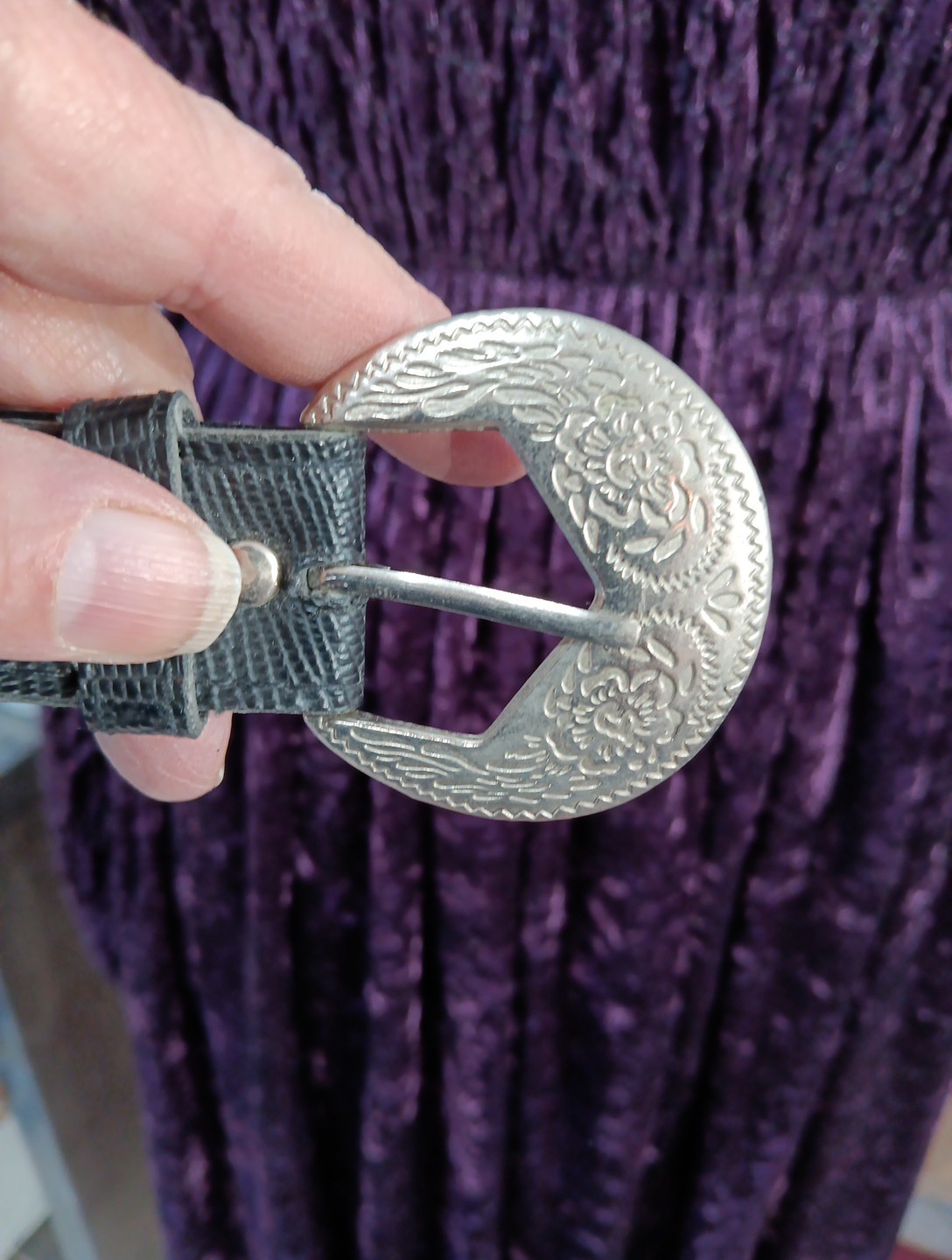 Vtg Western Dress 80s Velvet Purple Full CIRCLE T Swing Sz M Belt Amazing Midi