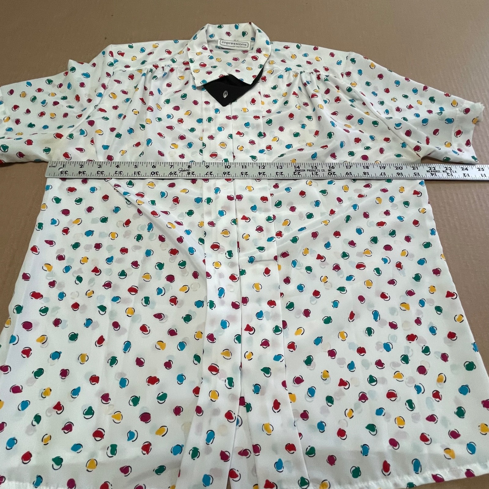 Vintage 1980s „Impressions” Confetti Abstract Polka Dot Blouse Womens L Sz 12/14