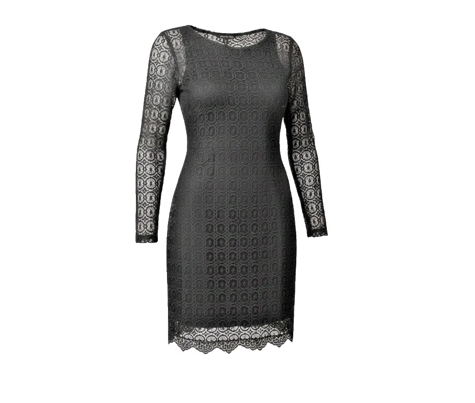 Black Lace Sheath Dress Size 10 Long Sleeve Lined Cocktail LBD Elegant