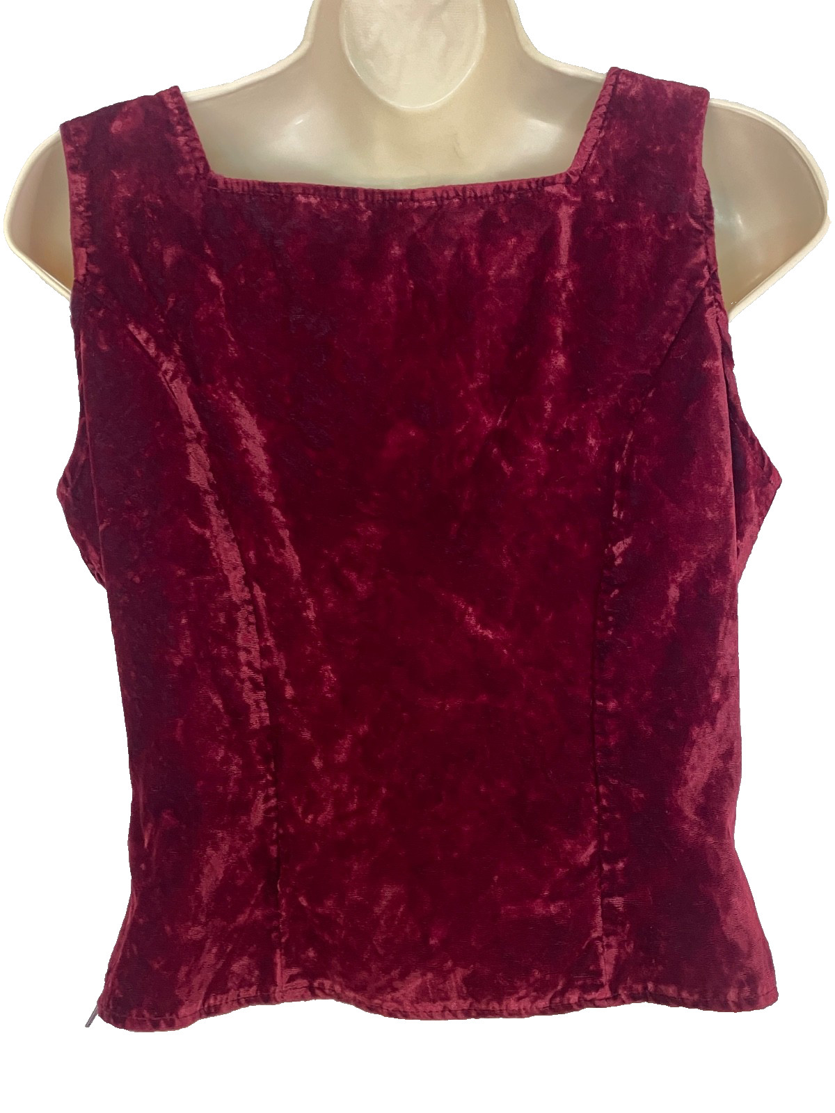 Vintage 1990s MORBID THREADS burgundy crushed velvet vest M black corset tie top