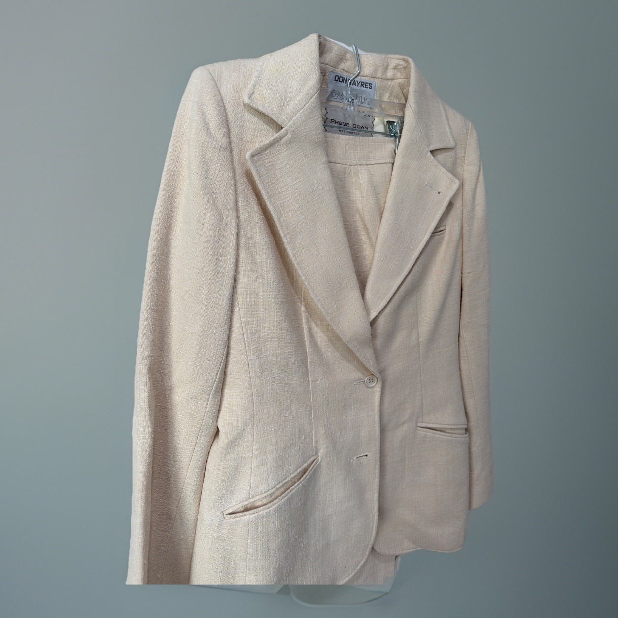 VTG Don Sayres 100% Silk High-Waisted Wide-Leg Tailored Pant Suit Sz 12 Tall