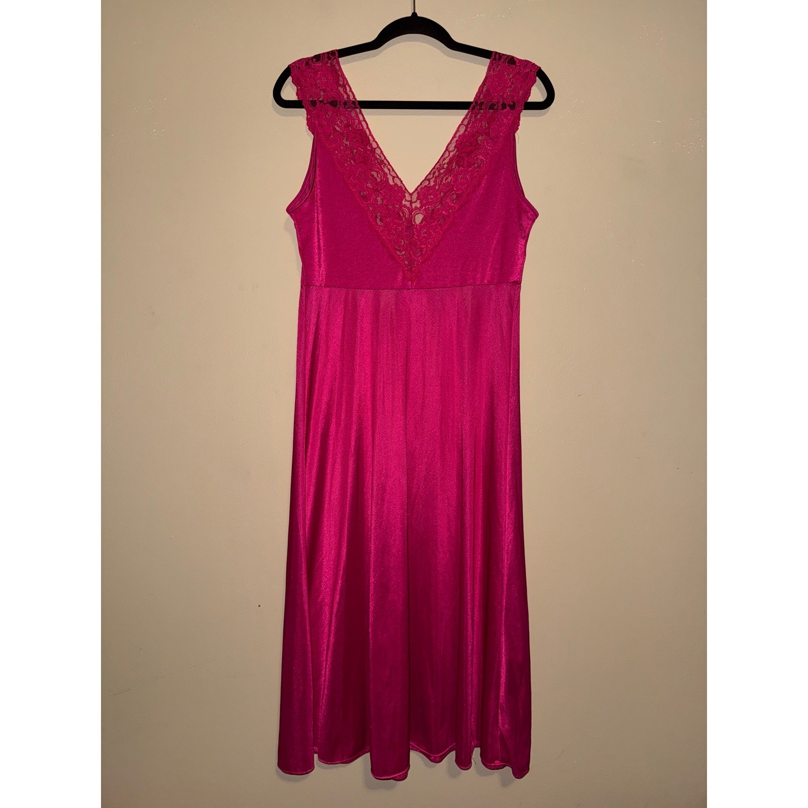 Magenta Pink Barbiecore Floral Lace Trim sleeveless coquette M slip dress