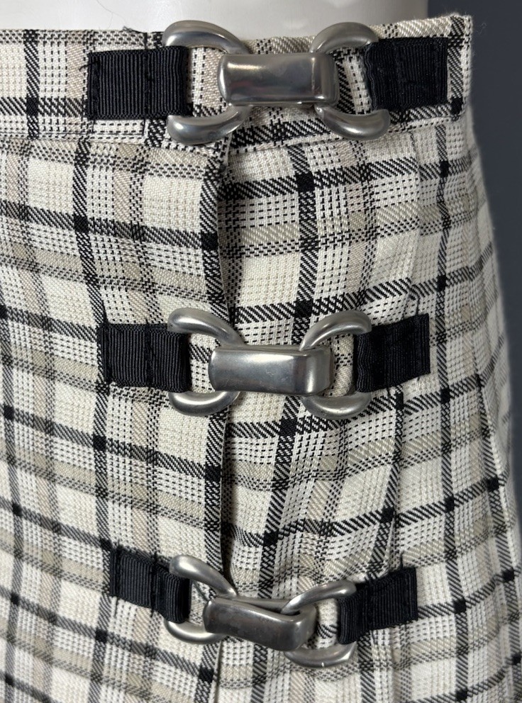 Vintage 90s Juniors 7/8 Tan Plaid Pleated Mini Skirt Buckle Clueless Schoolgirl