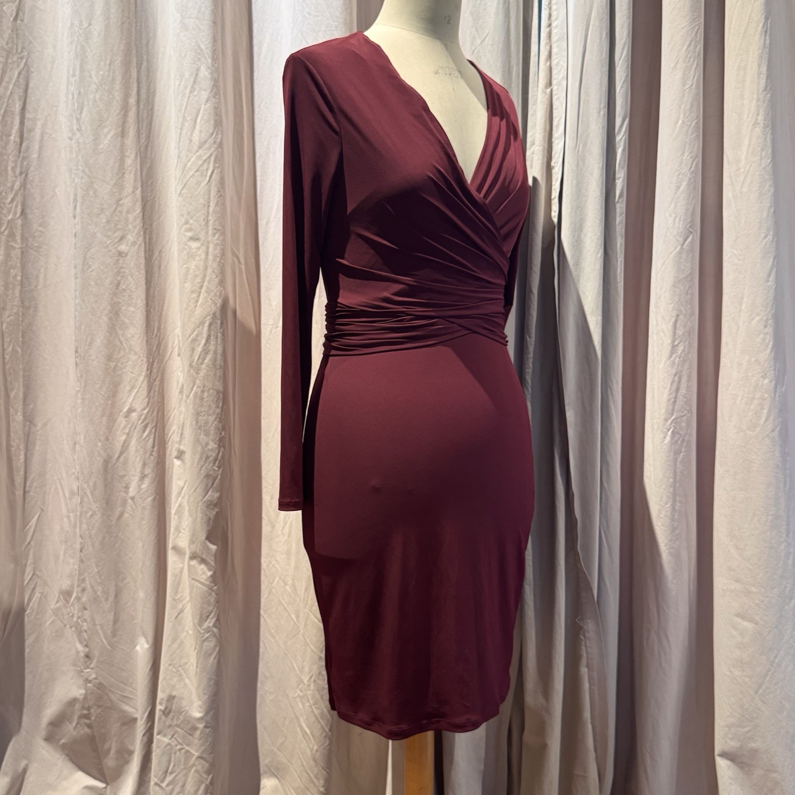 Vintage Miss Selfridge Burgundy Double Wrap Dress Unworn Size 10