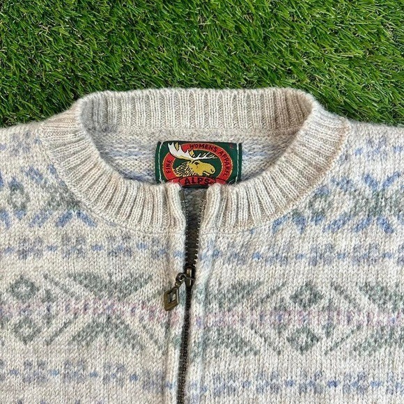 Vintage Alps Wool Cardigan Sweater Womens L Nordic Fair Isle Boho Cottage Core