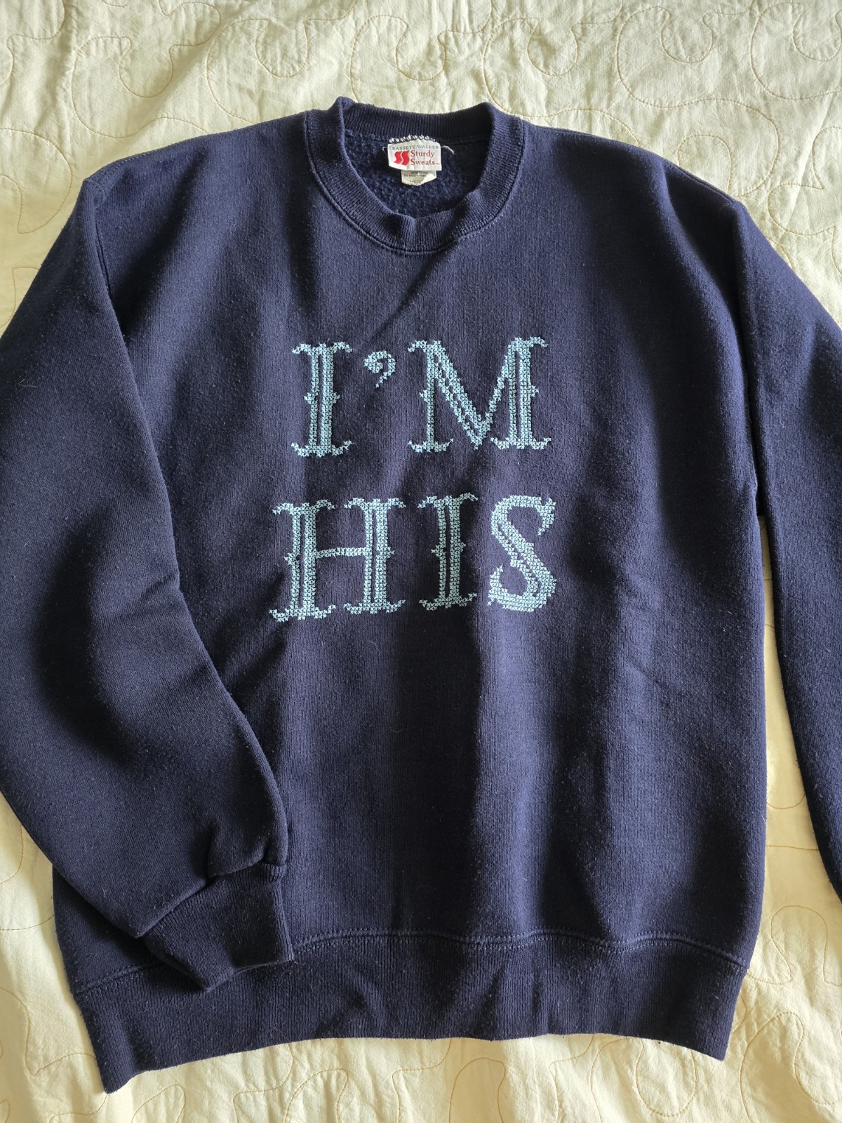 Vintage 80s 90s „I’M HIS” Blue Girlfriend Wife Boyfriend Sweatshirt Sz Medium