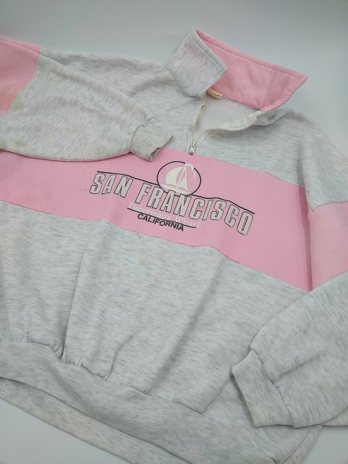Vintage San Francisco Fisherman’s Wharf Sweatshirt – Pink & Gray Heather 1/4 Zip