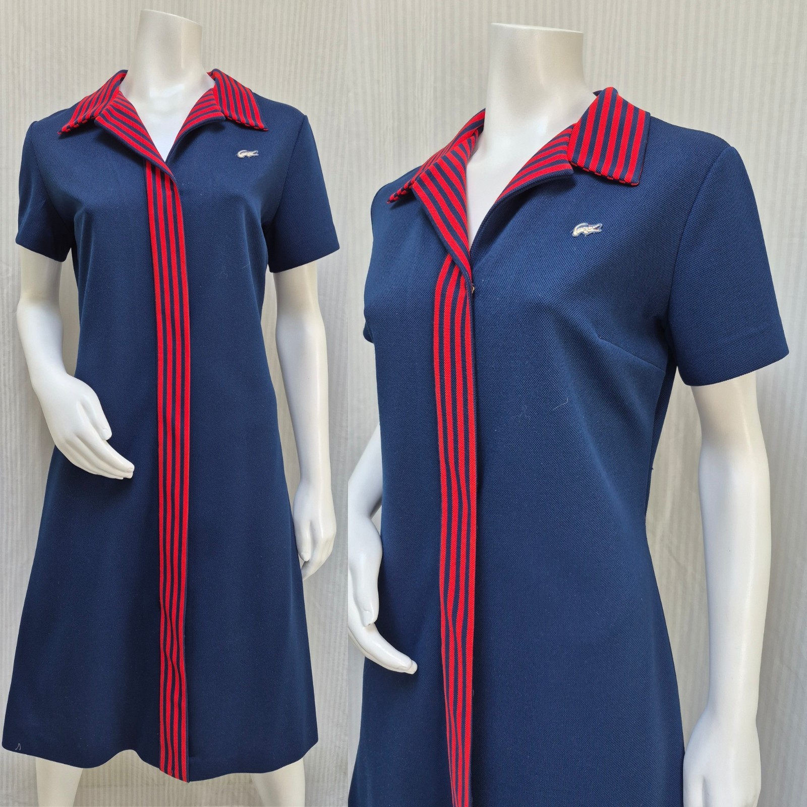 Vintage 1960’s Chemise LACOSTE Blue Knit Dress Alligator – Size L