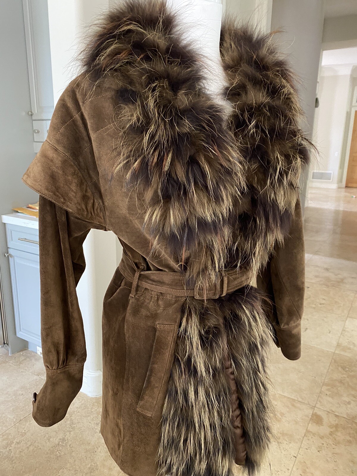 Vintage Loewe 1846 Suede Fur Trimmed Coat 40