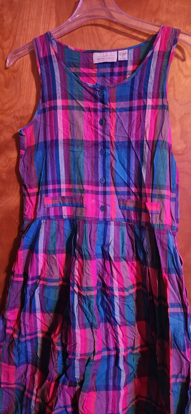 VTG Nouveau Gacer Sleeveless Dress M 100% Cotton Plaid Long Multicolor
