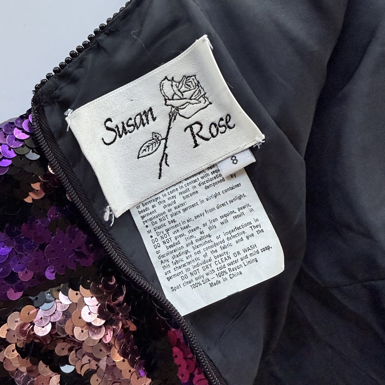 Vintage 1980s Silk Multicolor Fully Sequined & Beaded Dress by Susan Rose Size 8