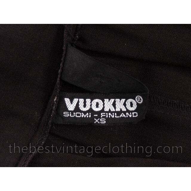 Vintage Vuokko Suomi Finland Sheer Fine Wool Dress Snap Front Black 1970s XS