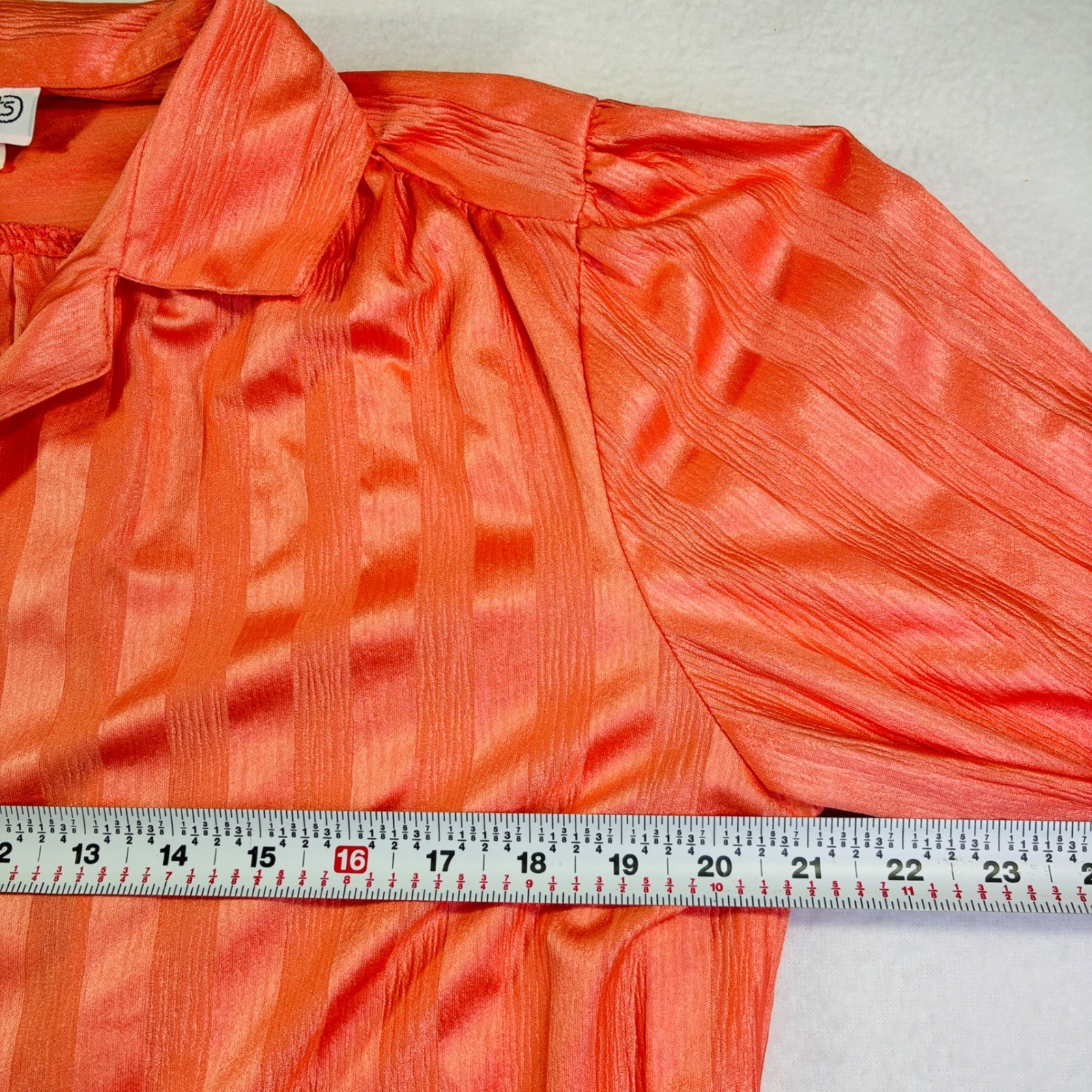 Vintage Copy Cats Coral Orange Striped Button Up Blouse Long Sleeve Size 18 USA