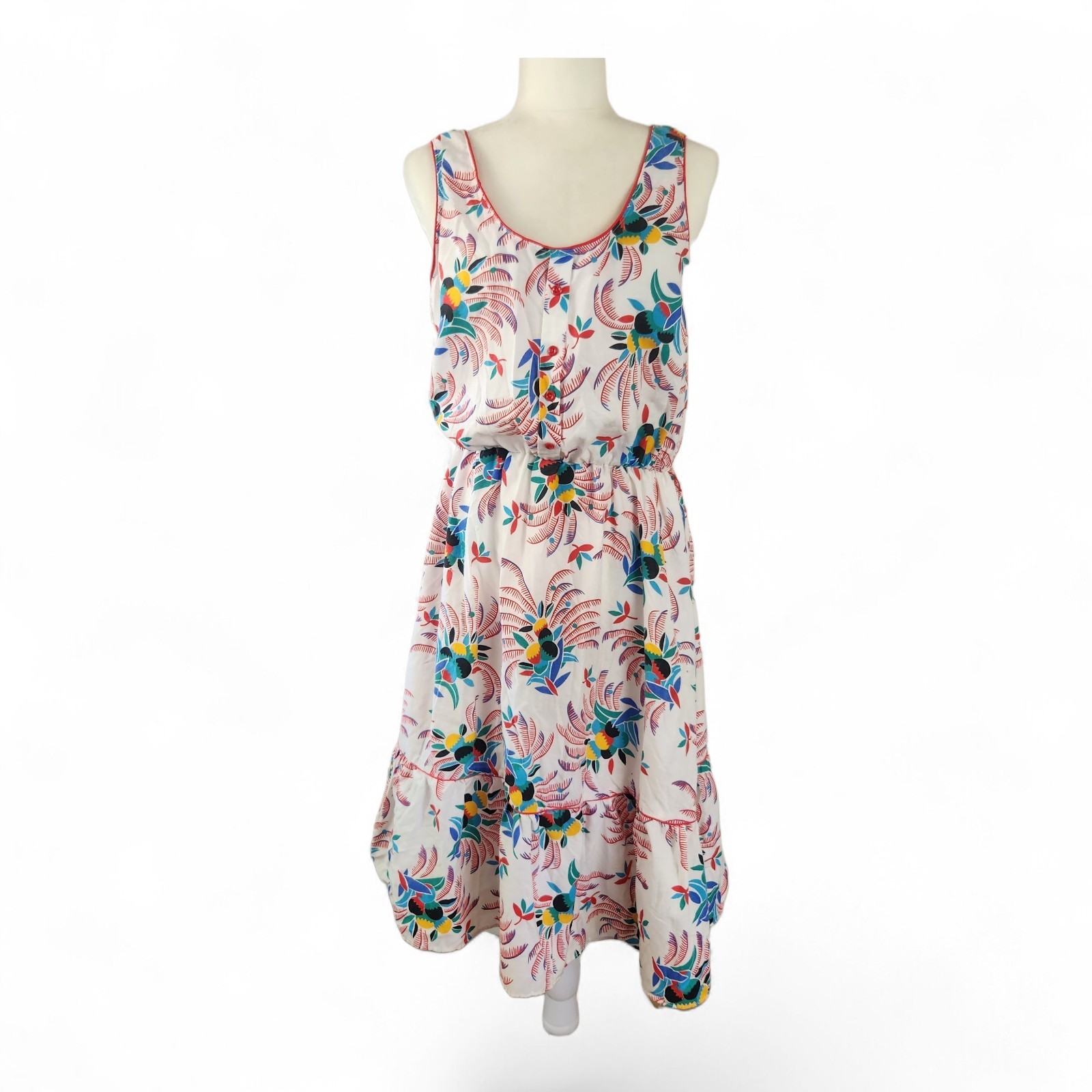 Vintage Items California Abstract Tropical Midi Sundress Sz 16 Retro Red Yellow