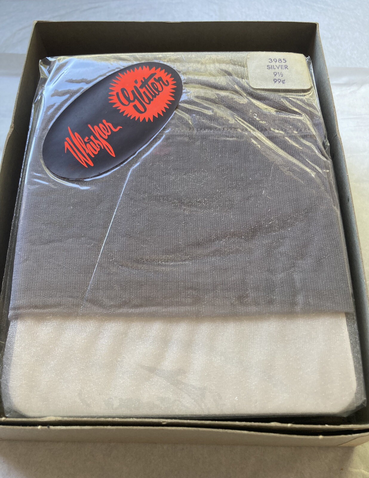 1960s Silver Glitter Stockings Box of 6 Pairs Sz 9 1/2 Mod GoGo Whisper NOS