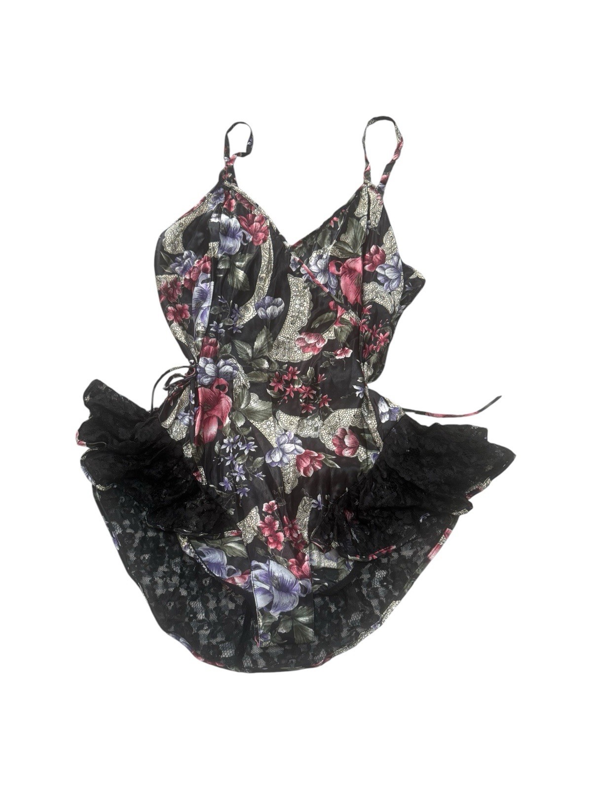 NWT Gold Label VICTORIA’S SECRET Slip TEDDY Satin BODYSUIT Lace Romper Skirt L