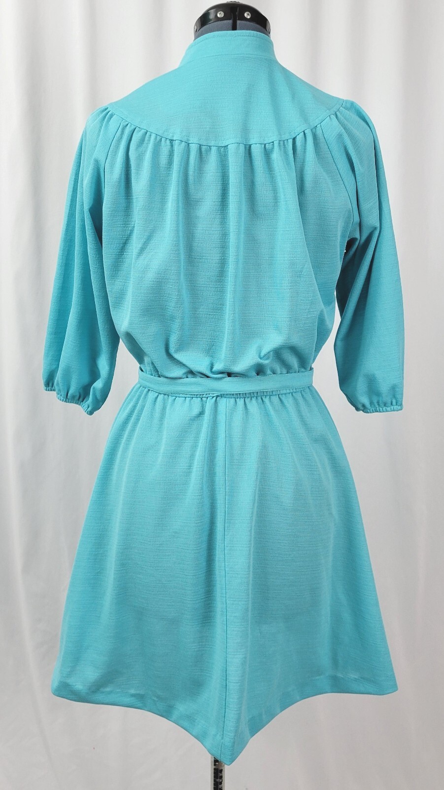 Vtg Ms Sugar Turquoise Dress w Elastic Waist/Rounded Yoke/Raglan Sleeves M/L?