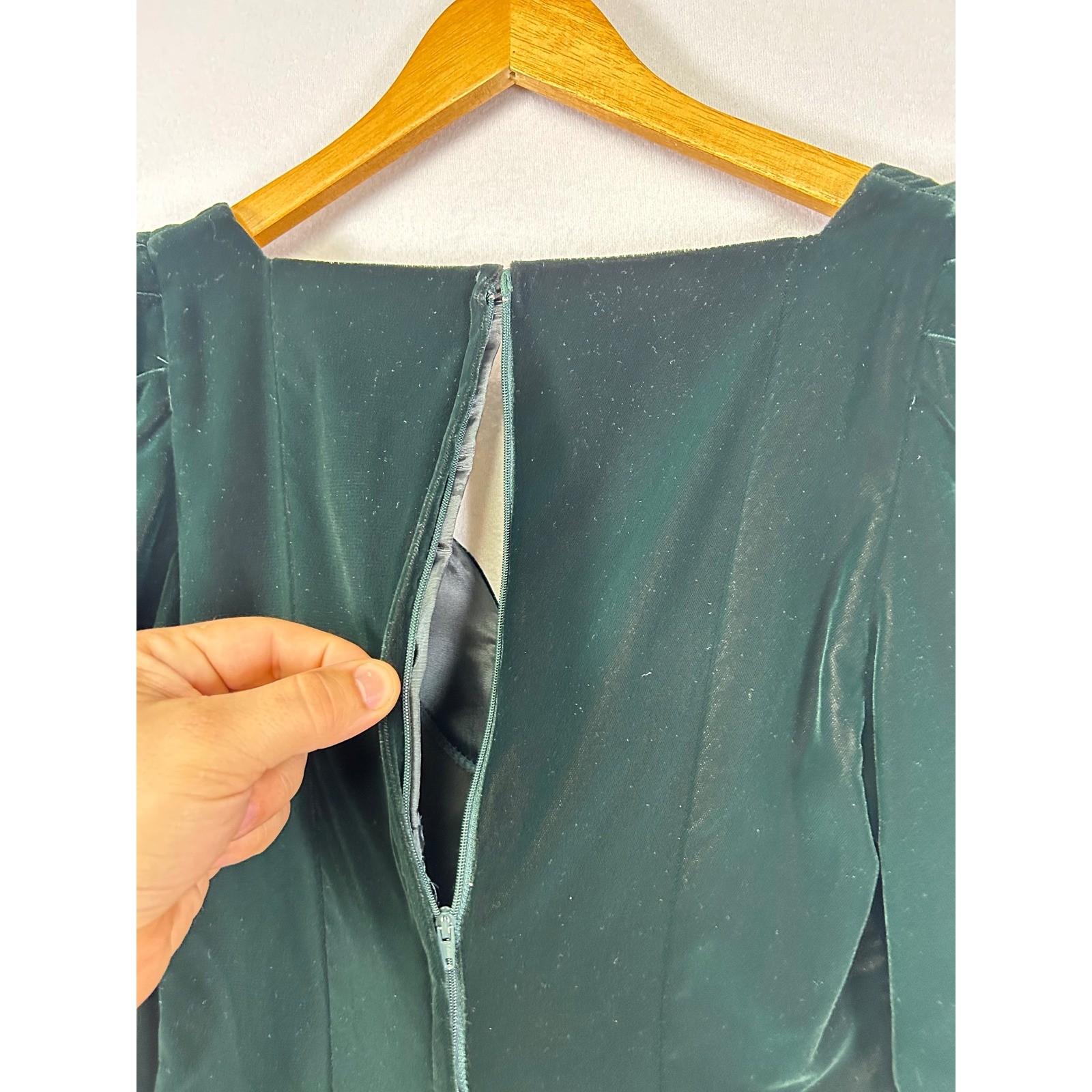 Vintage 90s Cachet by Bari Protas Velvet Midi Dress Women 7/8 Dark Green