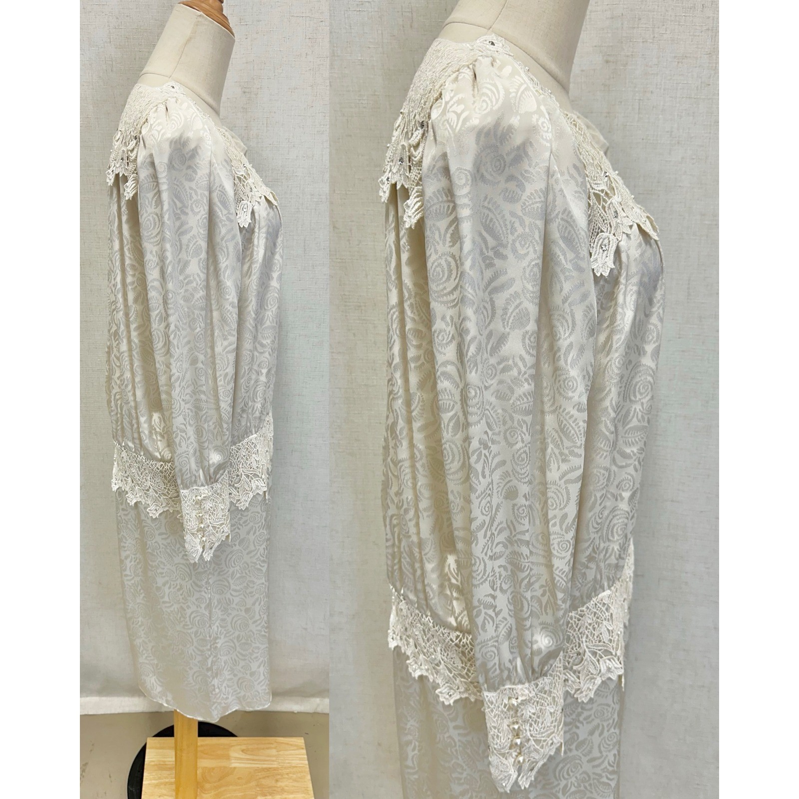 Cachet Bari Protas Floral Damask Lace Drop Waist Dress Womens 12 Cream Ivory 80s