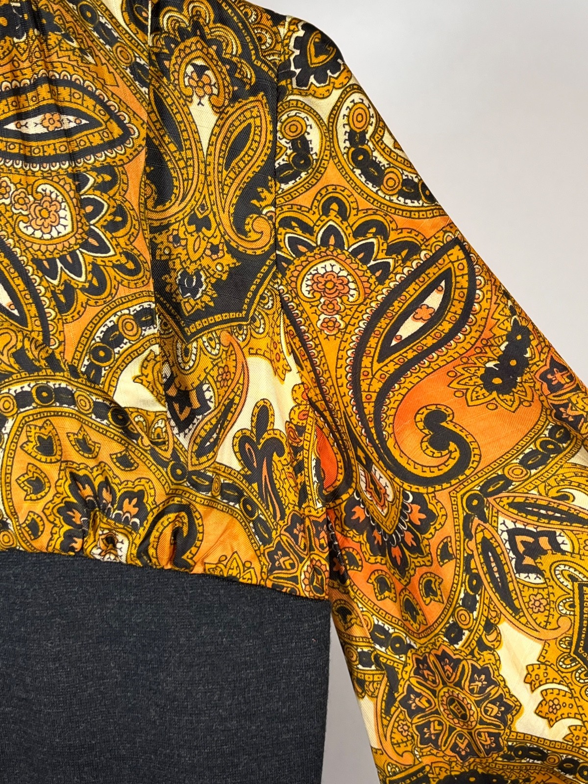 Vintage 1960’s-1970’s Kelly Arden (petite) grey, paisley dress & vest 2-pc. set