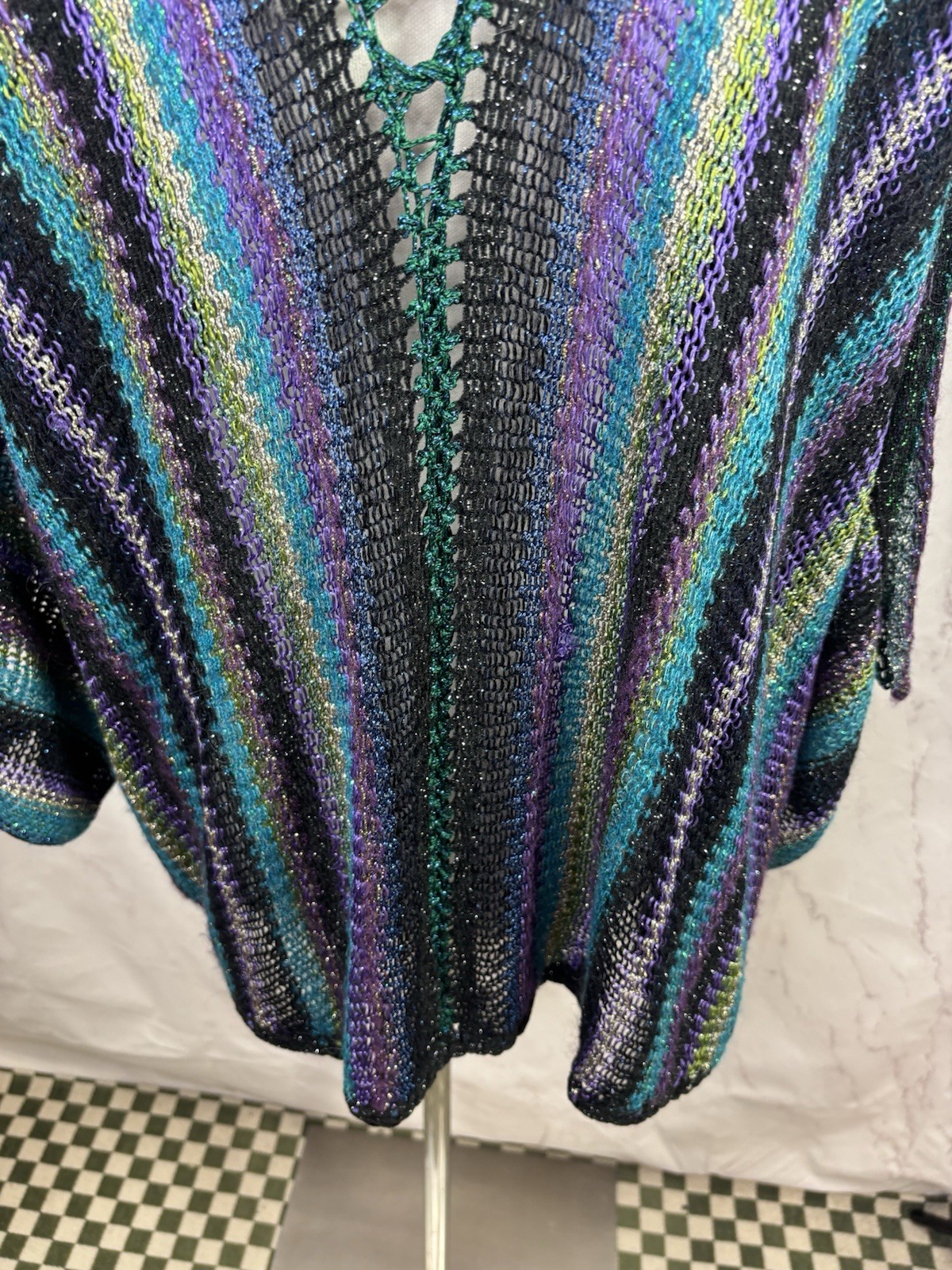 Vtg Mali Firenze Metallic Knit Cardigan Slouchy Duster Kimono Shrug Whimsigoth