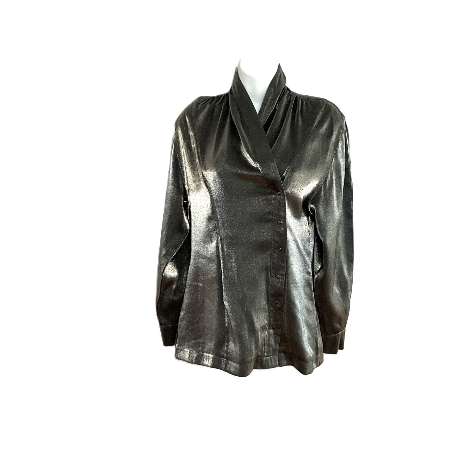 Clasen Vintage Silver Metallic Shimmer Blouse Drapped Collar IT38 Italy