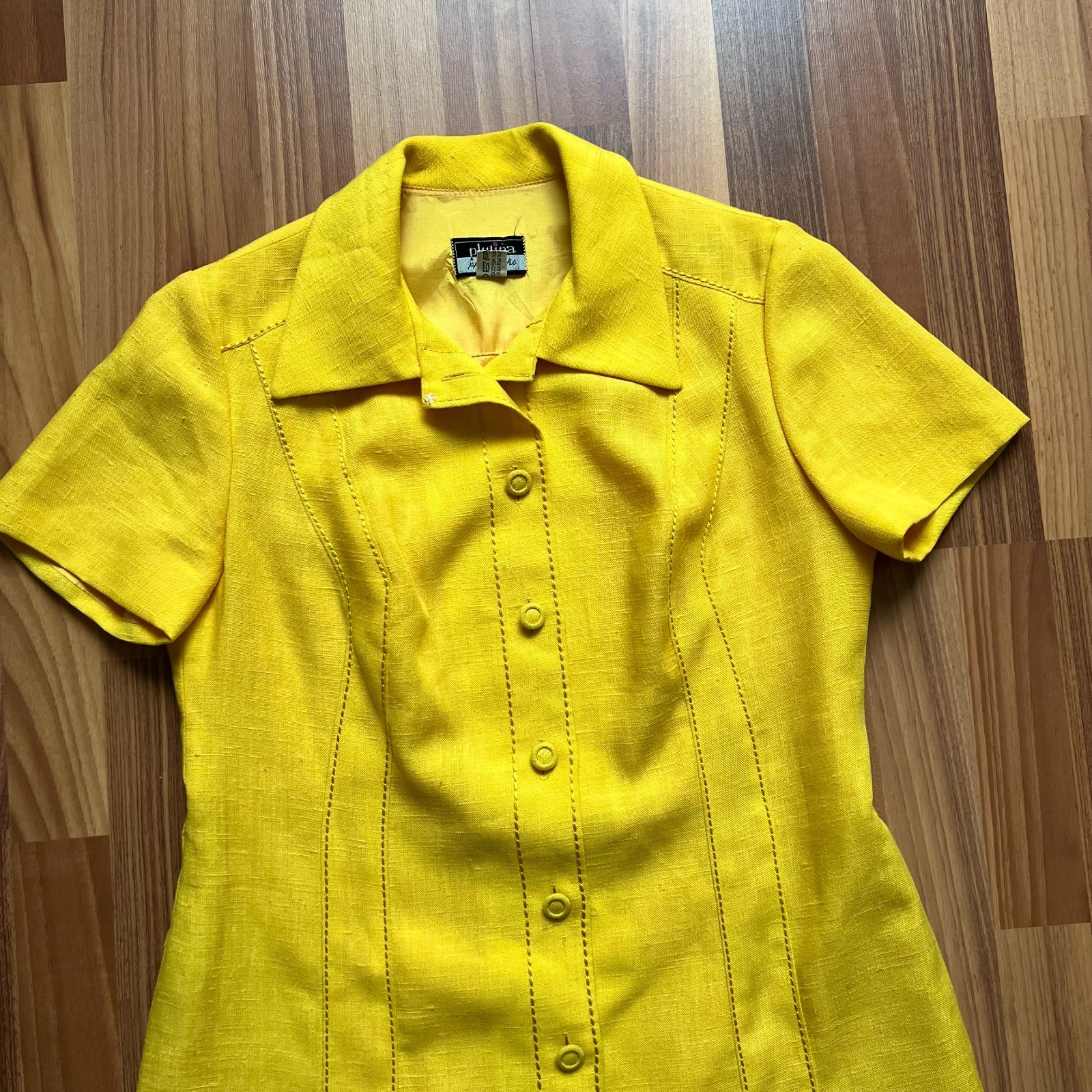 1970s Plus Size Mod Shirt Dress Button Front Aline Retro Midi Short Sleeves 46