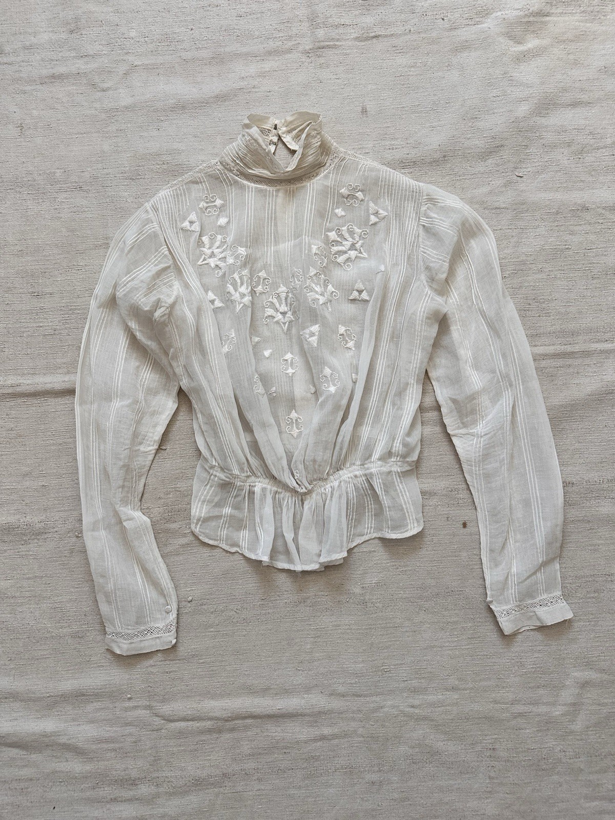 Victorian Edwardian Antique White Cotton Blouse Handmade Women’s XXS
