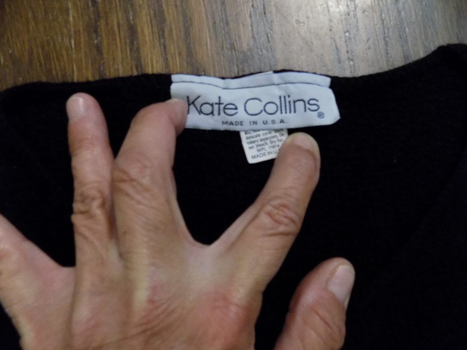 Vtg Kate Collins Wide Shoulder Stretch Knit Black USA Top Sz M Elastic waist EUC