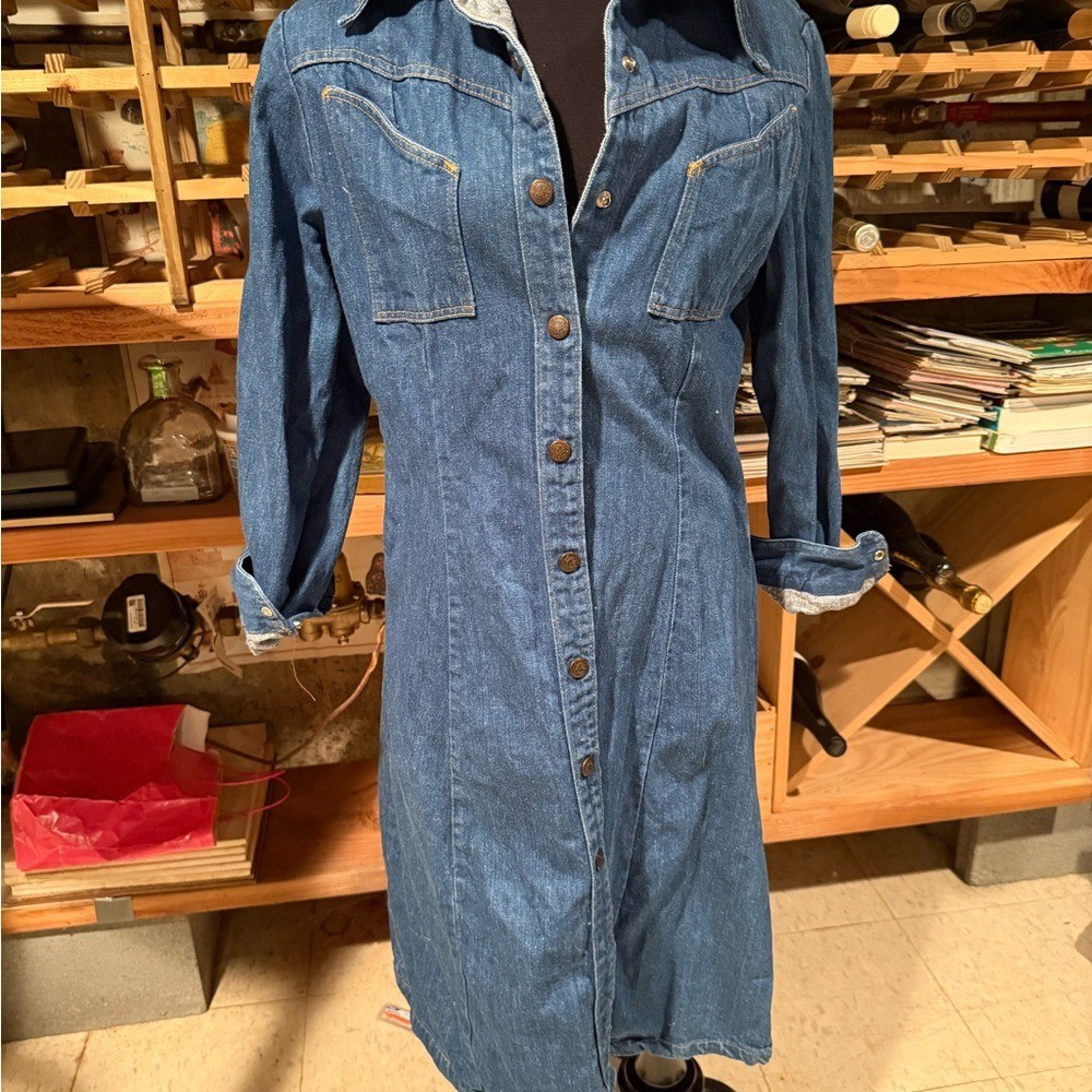 Vintage Landlubber Denim Dress Western Snap Front Long Sleeve 70s Style