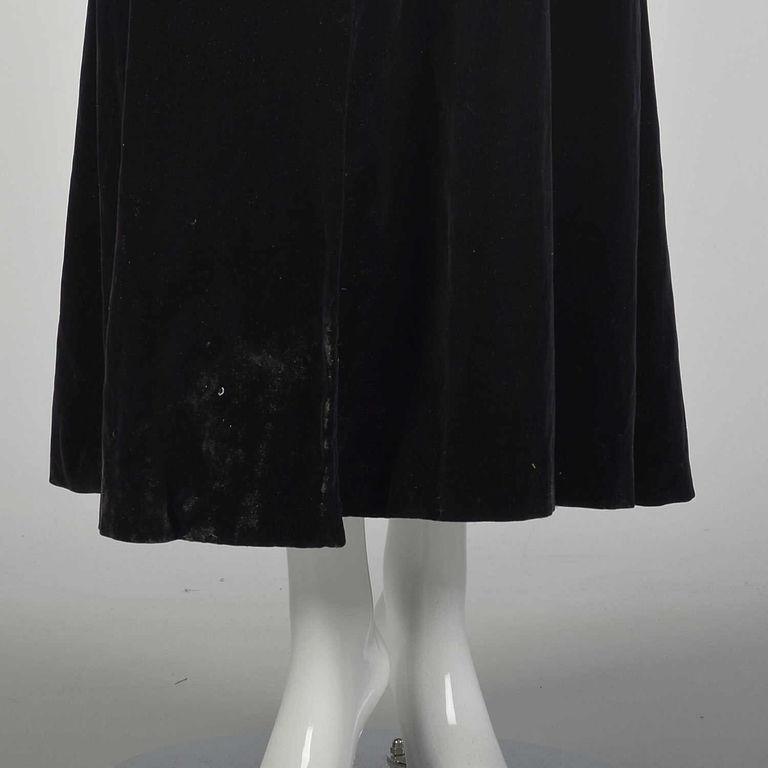 XS 1940s Black Velvet Opera Coat Juliet Sleeve Pussybow Maxi Outerwear VTG 40s