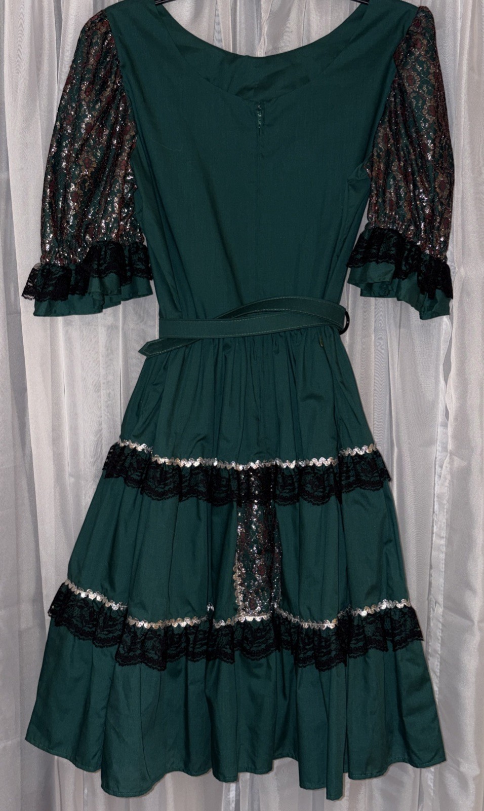 VTG Pete Bettina Green Silver Black Lace Square Dancing Dress Dance Rockabilly