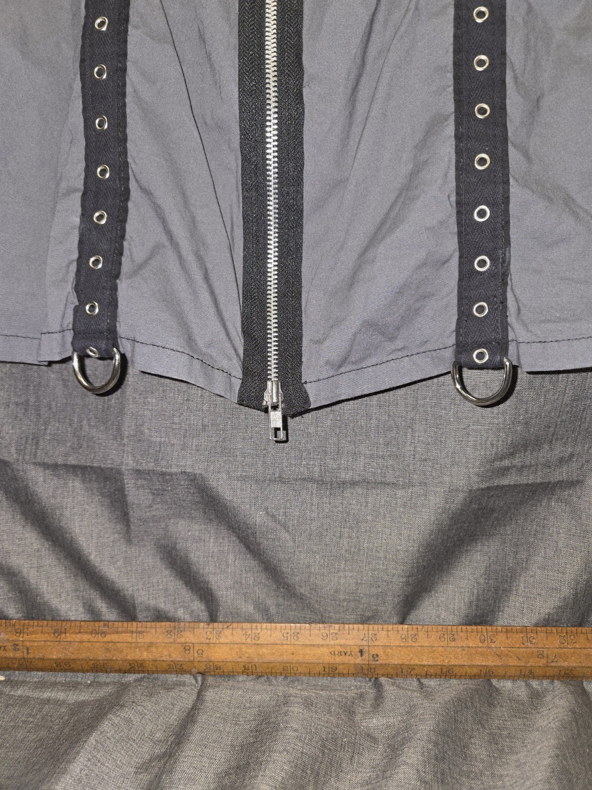 Vintage Lip Service Mini Dress Gray With Black Pink Bondage Size Large Front Zip