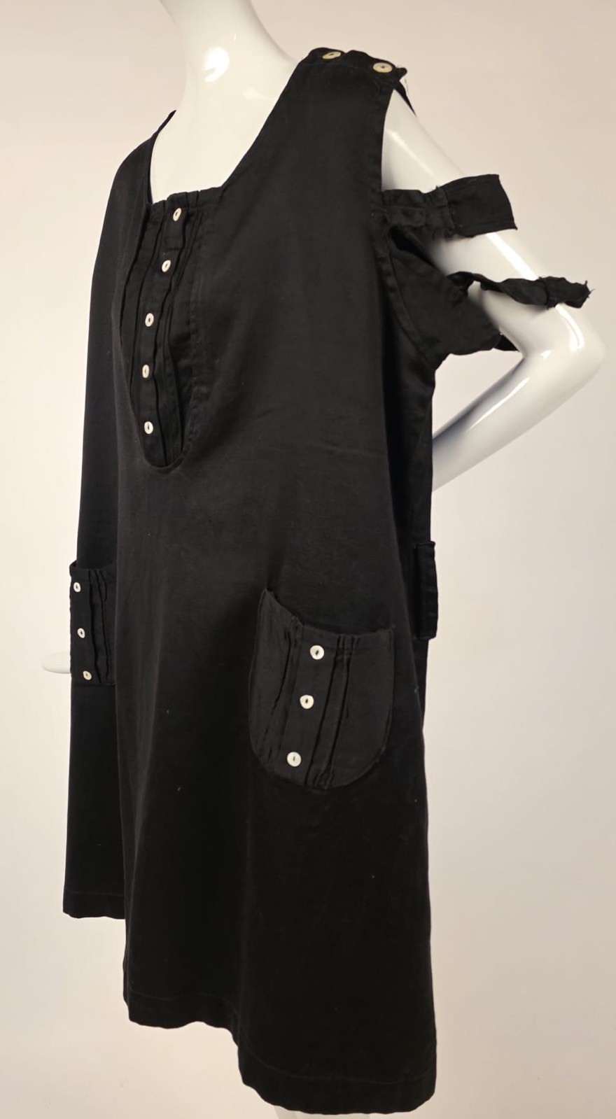 GOTHIC EDWARDIAN TEEN’S BLACK POLISHED COTTON BATHING SUIT DRESS W POCKETS